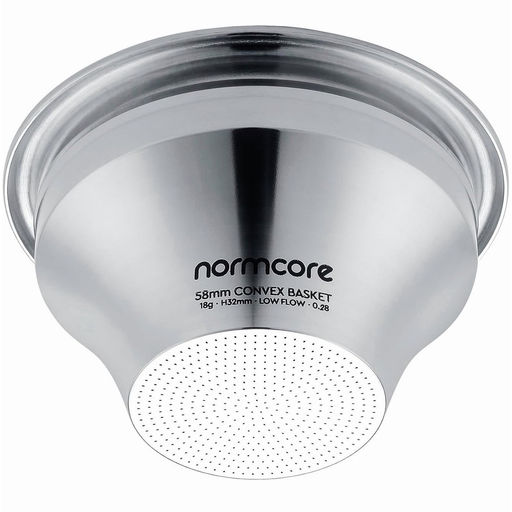 Normcore 58mm Convex Portafilter Basket, Bottom Tapers to 32mm, 0.28mm Flow 22g
